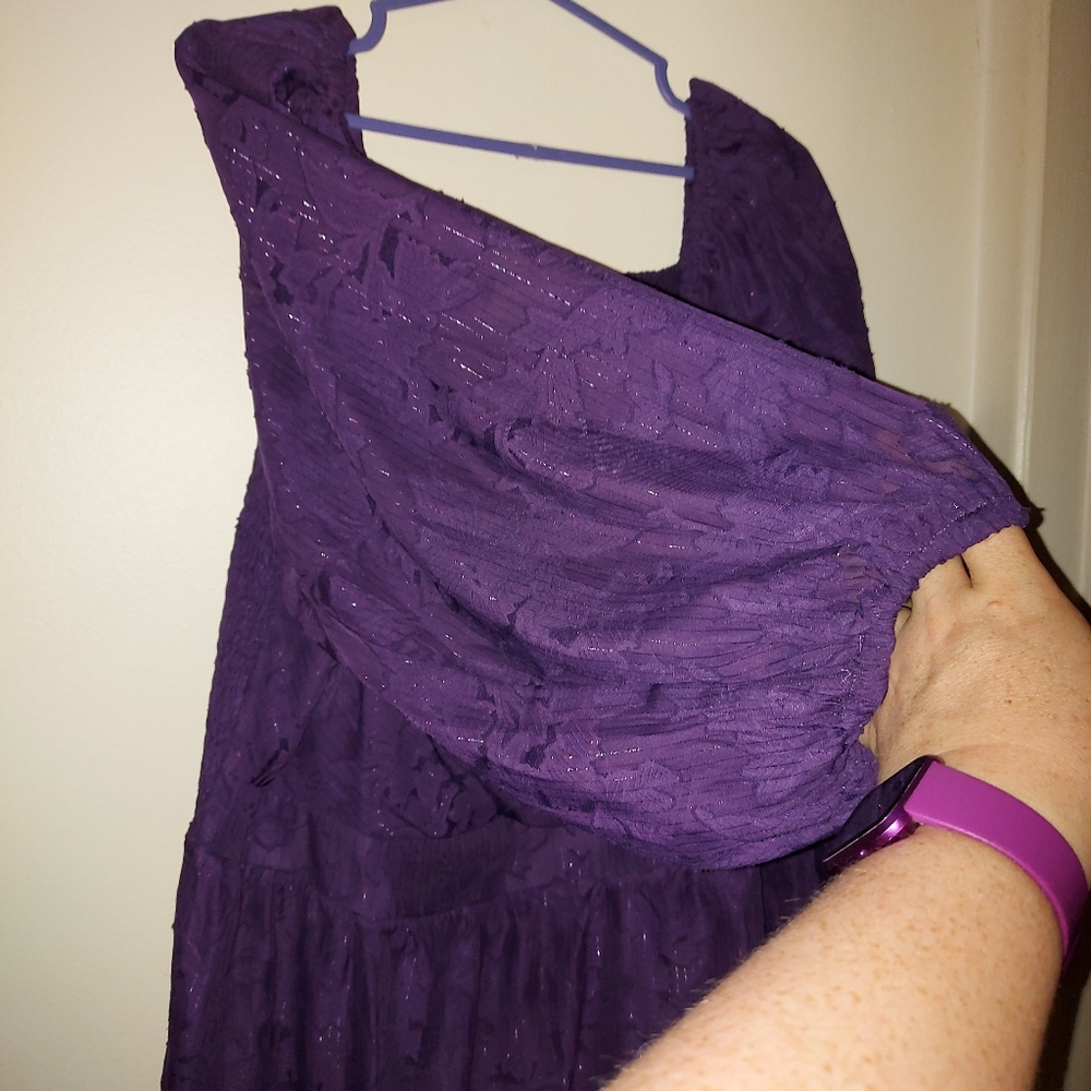 Addition Elle Purple Floral Balloon Sleeve Dress - Picture 7 of 13